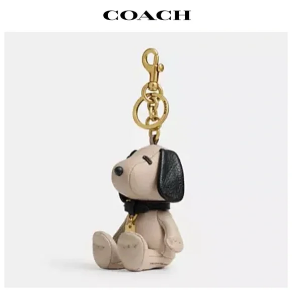 NWT COACH X Peanuts Snoopy Refined Pebble Leather & Smooth Leather Keychain - Picture 4 of 9